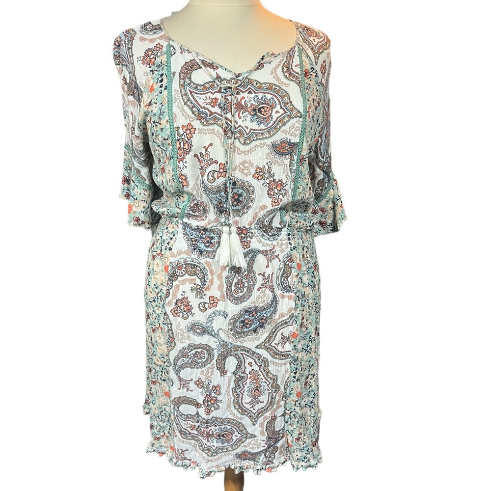 Farmers Market by Oneworld‎ Paisley Flutter Sleeve Tie Neck Gauze Dress 1X #451